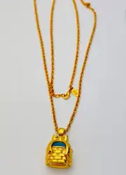 Signed Joan Rivers Vintage New Gold Plated Green Lucite Crystal Bow Necklace 34”