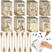 Qilery 36 Pcs Magical Wizard Notepads Set Spiral Notebooks and Witch Broom Pencils Castle Mini Notepads Small Pocket Journal Goodie Bag Stuffer for Wizard Party Favors School Classroom Supplies
