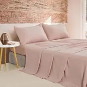 Cleverpolly Vintage Washed Microfibre Quilt Cover Set - Pink - Single