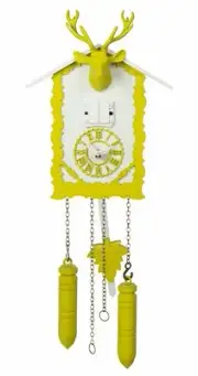 Quartz Cuckoo Clock with music and deer head, yellow TU 360/20 QM gelb NEW