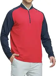[Rouen] Quarter Zip Pullover Men Lightweight Performance Collarless Raglan Micro Fleece Midlayer Golf Sport Sweatshirts for Men