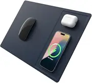 POUT H3 PRO Dual Qi Wireless Charging Mouse Pad – Dual Fast Wireless Chargers for Smartphones and Earbuds – Smooth Surface with Anti-Slip Base for Home and Office Use (Frost Blue)