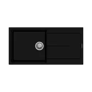CARYSIL Enigma D100L Granite Kitchen Sink - 1000 x 500mm Single Bowl with Drainer - Deep Black - Top/Under Mount