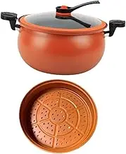 ＫＬＫＣＭＳ Micro Pressure Cooker, Cooking Pot 7L Saucepan with Lid Double Handle, Soup Pot, Rice Cooker for Soup, Pasta, Noodles, Milk, orange