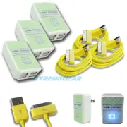 3X 4 USB PORT WALL ADAPTER+3FT CABLE POWER CHARGER YELLOW FOR IPHONE IPOD IPAD