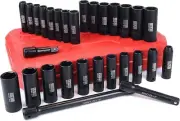 29 Pcs 1/2-Inch Drive Impact Socket Set(3/8" - 1", 10mm - 24mm),6 Point