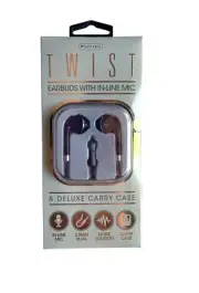 Sentry Twist Earbuds Black w/ In-line Mic 3.5mm Aux Connector and Carrying Case