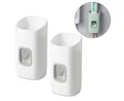 2Pcs Toothpaste Dispenser and Toothbrush Holder Set Wall-Mounted Bathroom Accessories-White