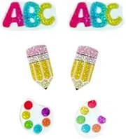 [QRH] 3PCS Teacher Student Stud Earrings Set Acrylic First Day of School Stud Earrings Cute Crayon Pencil Shuttle Bus Palette Apple Teachers Appreciation Earring Gifts Back to School Student Jewelry