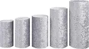 Velvet Cylinder Covers for Parties, Cylinder Pedestal Stand Covers Cylinder Tables Cover Cilindros De Decoracion De Fiestas for Birthdays Weddings Events Reception(Silver,Set of 5)