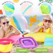 3Pcs Beach Foldable Buckets Toys 2L Silicone Collapsible Beach Buckets BLT
