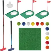 Kuabiz 19 Pack Mini Golf Putting Set Include 2 Adjustable Length Golf Putter 12 Practice Golf Foam Balls 3 Golf Putting Cup with Flag 1 Golf Hitting Mat 1 Golf Tee for Indoor Children Teenager Adults