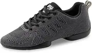 [Anna Kern] Men's Dance Trainers 4050 Bold - Textile Black/Grey - Normal Width - 1 cm Sneaker Heel - Split PU Sole