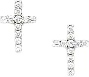 [JewelryWeb] 925 Sterling Silver Rhodium Plated CZ Simulated Diamond Medium Religious Faith Cross Screw Back Earrings 12x9mm Stud Earring for Women
