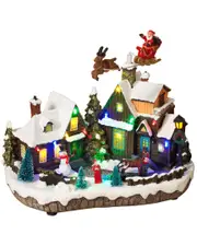 Gerson International Lighted Holiday Village Scene With Seasonal Accent
