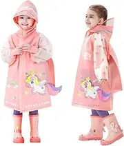 [SSAWcasa] Kids Rain Poncho, Waterproof Todddler Rain Jacket Lightweight Outwear Hooded Baby Girl Boy Rain Coat