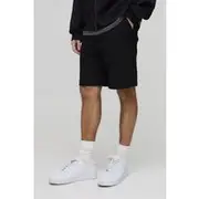 Mens Black Elasticated Waist Technical Stretch Relaxed Fit Shorts