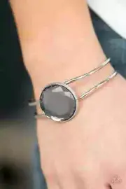 Paparazzi "Showbiz Shimmer" Smoky Gem & Silver Hinged Bangle Bracelet