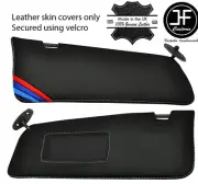 GREY STITCH TRI STRIPE 2X SUN VISORS LEATHER COVERS FOR BMW 5 SERIES E34 87-97 (for: BMW)