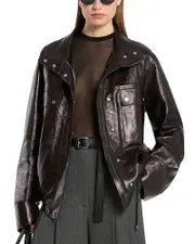 Michael Michael Kors Leather Bomber Jacket