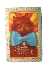 Season's Greetings Cat Wearing a Big Blue Bow 13 Cent Postcard 1982