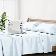 Mayfair Linen 100% Cotton Bed Sheets Queen Sheet Set - 500 Thread Count Sheets Queen Size 4 PC Set (Light Blue), Soft, Cooling, Hotel-Quality 16" Deep Pocket Sateen Cotton Bedsheet for Hot Sleepers
