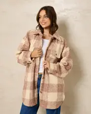 [Roxy] Roxy Women's Over And Above Jacket in Warm Taupe Be Bold Plaid Size Small S Warm Taupe Be Bold Plaid