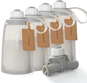 No Leak Momcozy Silicone Breastmilk Storage Bags, Reusable Breastmilk Freezer Storing Bags for Breastfeeding, 8.5oz/250ml Breast Milk Saver, Leakproof Baby Food Pouches, BPA Free (Gray, 5pcs)