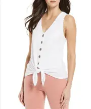 Sanctuary Women's, Tie Front V-Neck Button-Down Top, White Sz L *A3