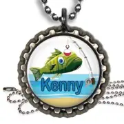 Personalized Custom Your Name Love Fishing Kids Bottle Cap Necklace & Chain
