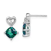 14k White Gold Created Alexandrite and Real Diamond Heart Earrings