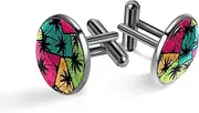 [Generic] Men's Cufflinks, Palm Trees in Colorful Geometry Cuff Links for Men, Classic Cufflinks Black for Suit Shirt Wedding Business Birthday Jewelry Gift