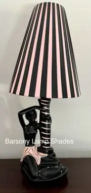 PLASTIC RIBBON PINK & BLACK LAMPSHADE “MEDIUM” TALL CONE BARSONY LADY LAMP