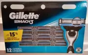 Gillette = MACH3 Refills Razor Blades with Lubrication Strip 12 Cartridges -