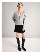 [Basque] Sustainable Viscose Blend Button Front Cropped Cardi in Grey