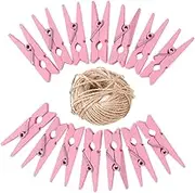 Mini Wooden Clips Photo .5x0.7cm Decorative Photo Paper Pegs with Sturdy Twine for Hanging