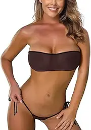 [Generic] Sheer Bikini See Through Bikinis Bandeau Top Mini Thong Bottom Micro Mesh Bathing Suit