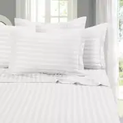 1000TC Single Premium Flat Bed Sheet Super Soft Egyptian Cotton White Stripes