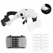 Rechargeable Headband Magnifier with 2 LED Lights 5 Lens for Reading Crafts
