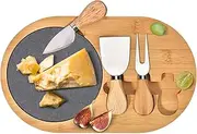 Bamboo Charcuterie Board Set,Circular Serving Board Cheese Platter with Stainless Steel Knife Set & Slate Top,Perfect for Birthday,Housewarming Gift