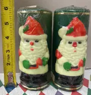2 Vintage Green Pillar Candles 6” Santa Clause Christmas JC Penny Hong Kong