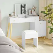 Advwin Dressing Table Stool Set 2 in 1 Flip Top Makeup Desk Mirror for Small Spaces White
