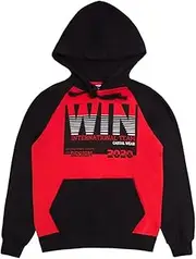 [WINKIKI Kids Wear] Children's/Teenagers/Boys Hooded Pullover Crew Neck Long Sleeve Hoodie with Kangaroo Pocket Made of High-Quality Cotton, Black/red, 146
