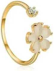 [Kokoma] Dainty Flower Open Ring for Women Rhinestone Floral Wrap Adjustable Wedding Band Rings Engagement Stacking Statement Promise Band Jewelry, Copper, No Gemstone