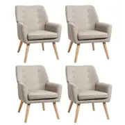 Oikiture 4x Armchair Lounge Chair Linen Accent Armchairs Tub Chairs Sofa Beige