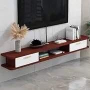 Floating TV Unit,Wall Hanging TV Stand Wall Mounted TV Shelf with Drawer Wood Media Console Entertainment Center Under TV Floating Cabinet Desk Storage Hutch for Home and Office