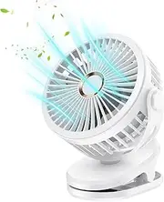 Monaeco 10000mAh Rechargeable Portable Table/Clip Fan（24H Long Battery Life）, With 4-Speed, Strong Airflow & Operating Quietly Desk Fan for Stroller, Office Desktop, Bedroom, and Outdoors(White)