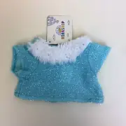 Build -A-Bear Workshop Blue Sparkle Glitter Shirt Top White Fur