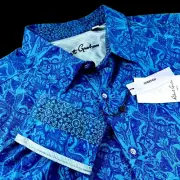 Robert Graham Geometric Floral Paisley Teal Tribal Sport Shirt 3XL