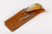 Vintage Mens Travel Set Leather Pouch - Brush File Tweezers, Made in Germany NEW